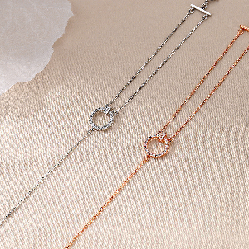 925 silver asymmetric chain zircon round geometric bracelet Set of 5