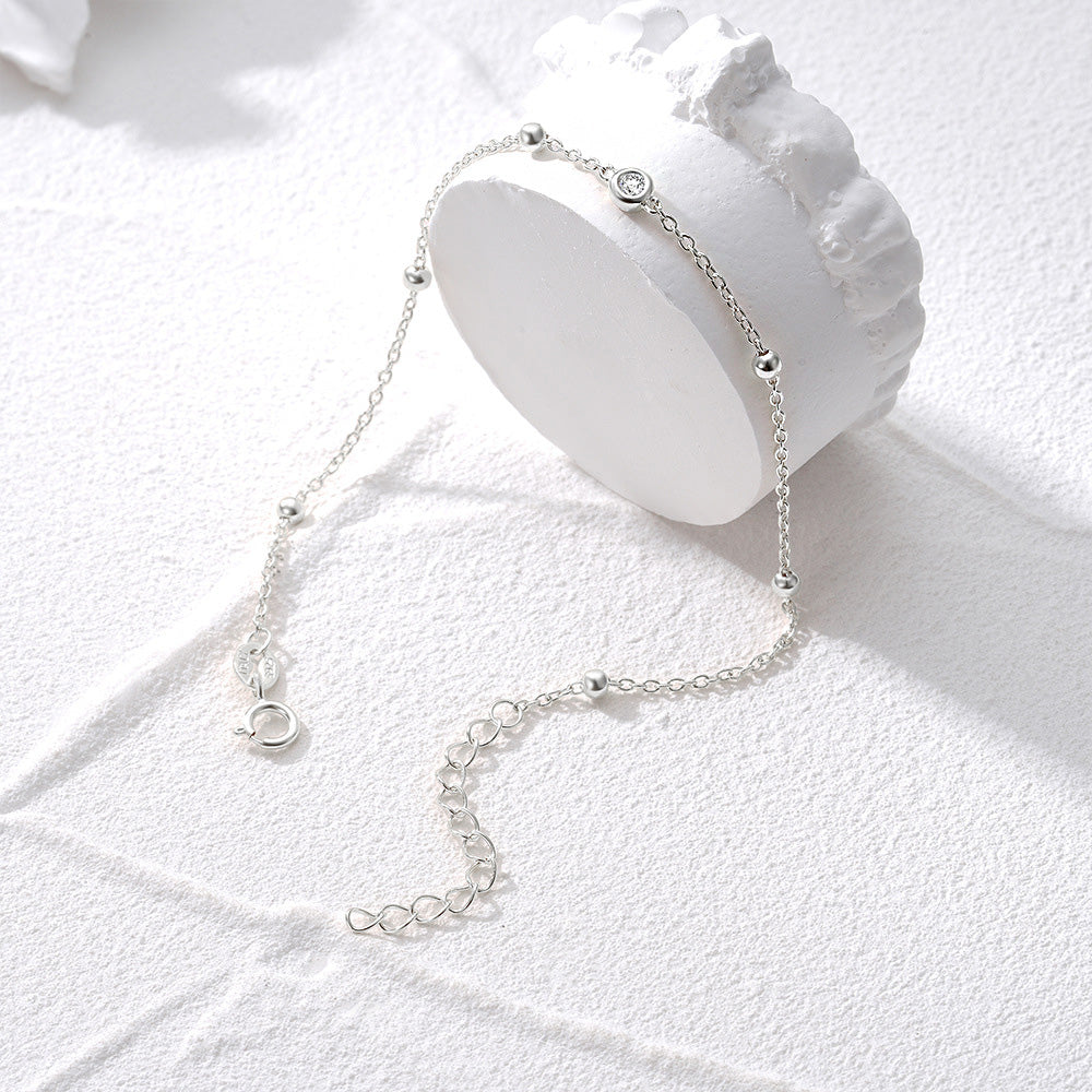 925 sterling silver bead chain with mini zircon bracelet Set of 5