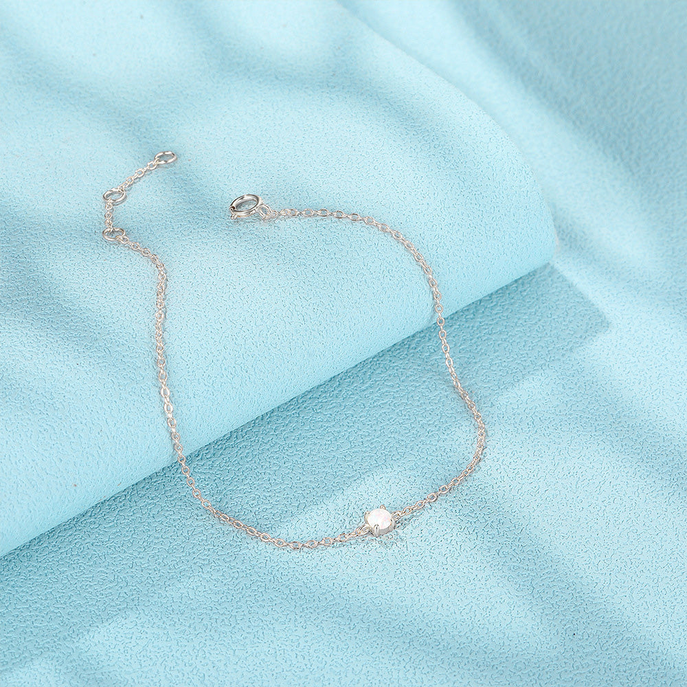 925 sterling silver single opal dangle chain bracelet Set of 5