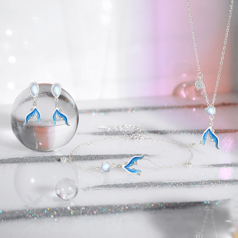 925 sterling silver moonstone mermaid tail pierced drop earrings (5 pairs)