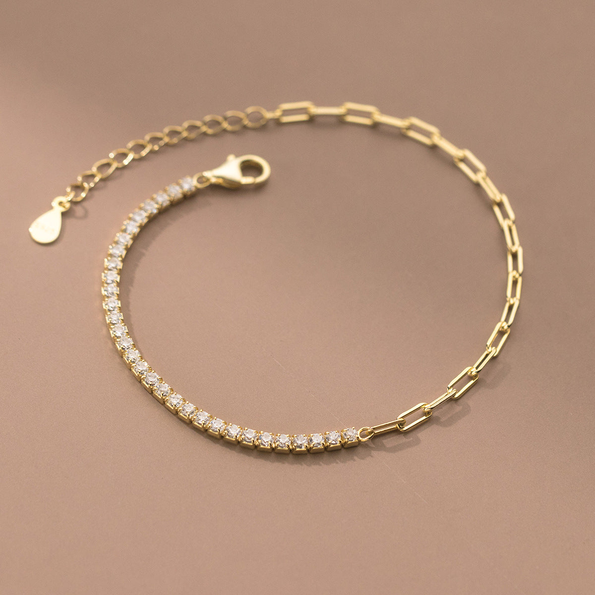 925 sterling silver 3mm row zircon link chain bracelet Set of 5