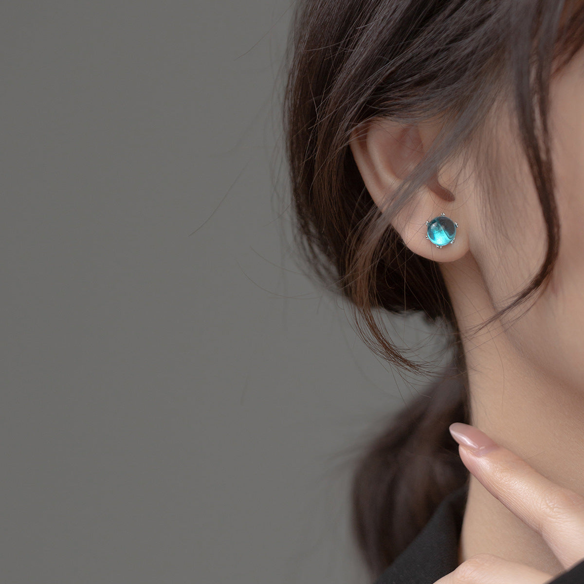 925 silver mini blue crystal ball stud earrings (5 pairs)