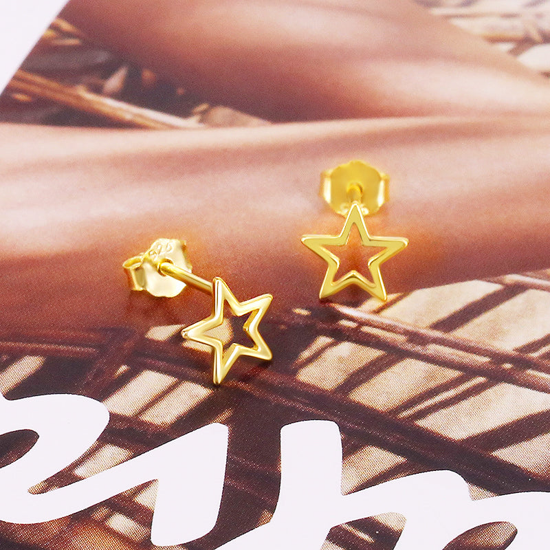 925 sterling silver hollow-out star stud earrings (5 pairs)