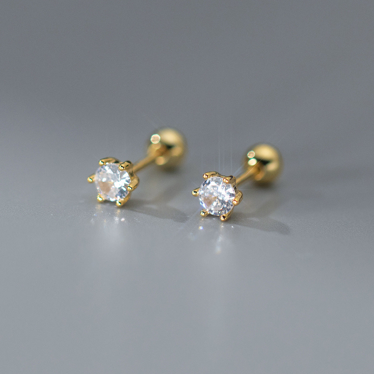 925 silver 3mm 4mm cubic zirconia six prong claw screw stud earrings earrings (5 pair)