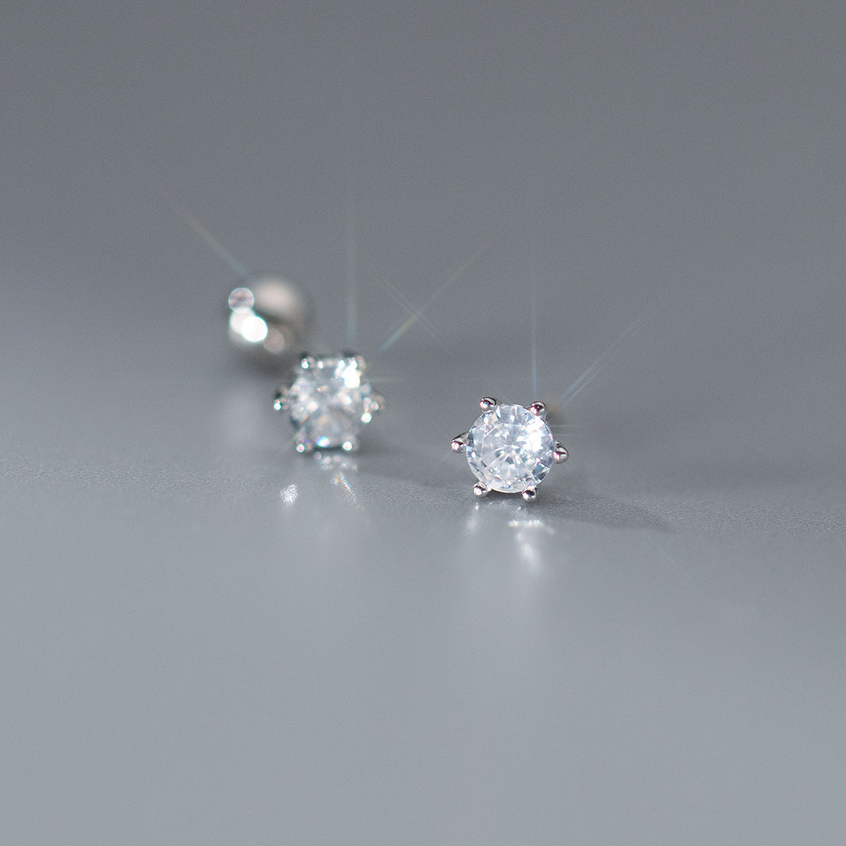 925 silver 3mm 4mm cubic zirconia six prong claw screw stud earrings earrings (5 pair)