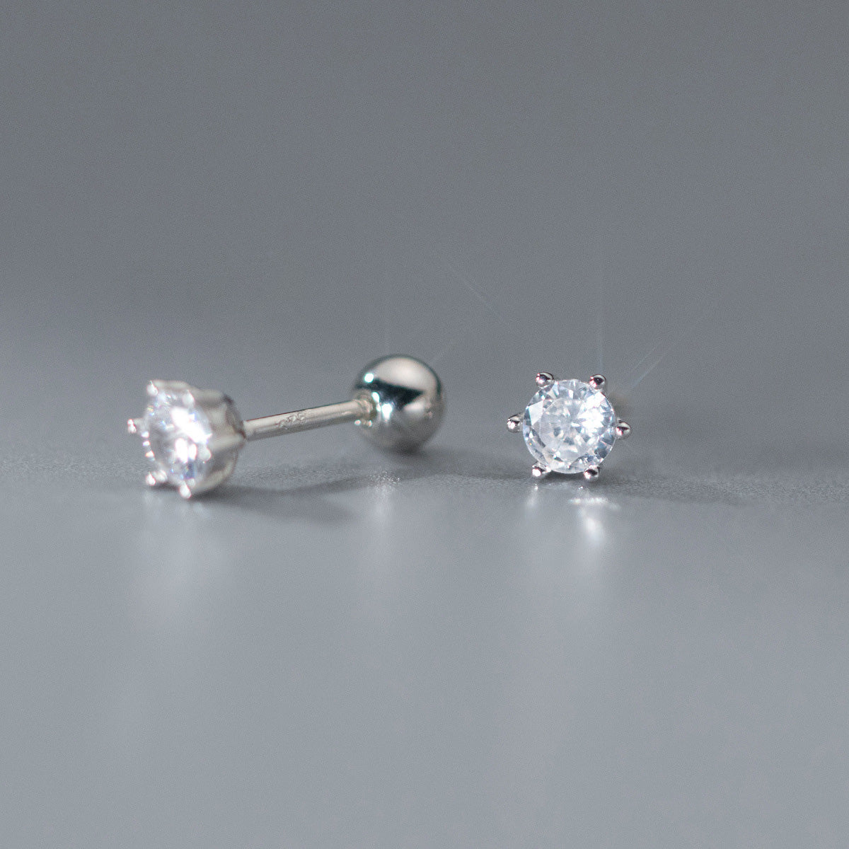 925 silver 3mm 4mm cubic zirconia six prong claw screw stud earrings earrings (5 pair)
