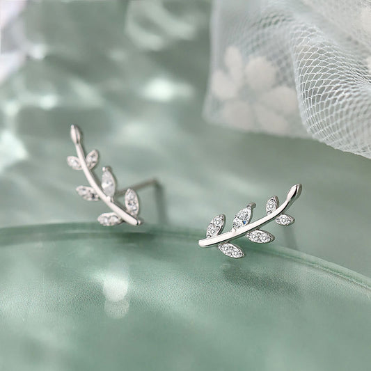925 silver tiny CZ zircon olive leaves stud earrings (5 pairs)