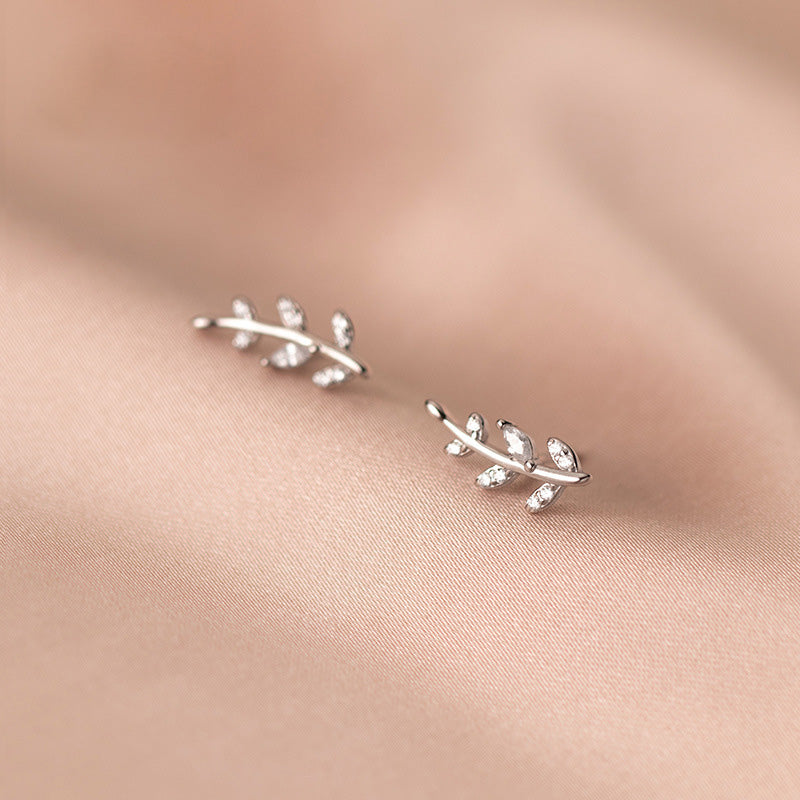 925 silver tiny CZ zircon olive leaves stud earrings (5 pairs)
