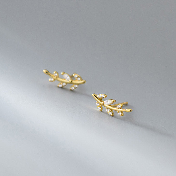925 silver tiny CZ zircon olive leaves stud earrings (5 pairs)