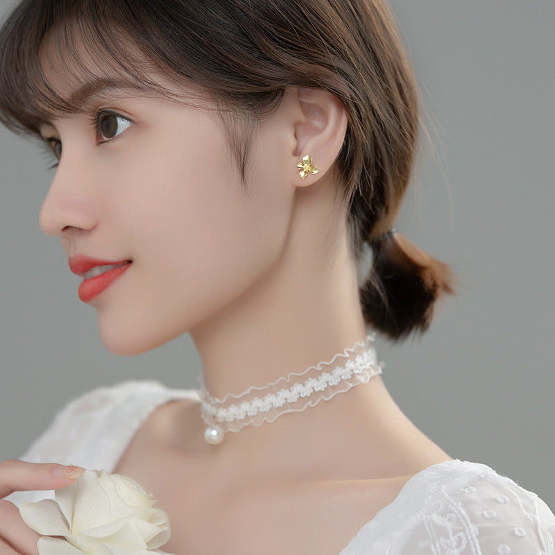 925 sterling silver gold small flower earrings (5 pairs)