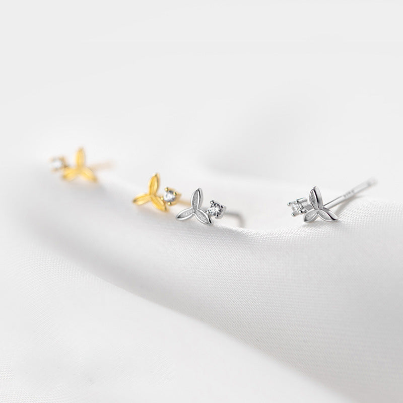 silver 925 tiny zircon flower stud earrings (5 pairs)