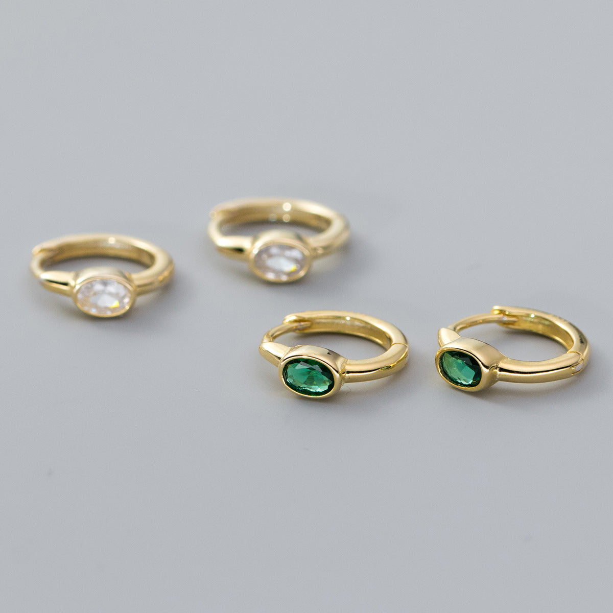 925 silver oval gemstone cartilage helix tiny huggie hoop earring (5 pairs)