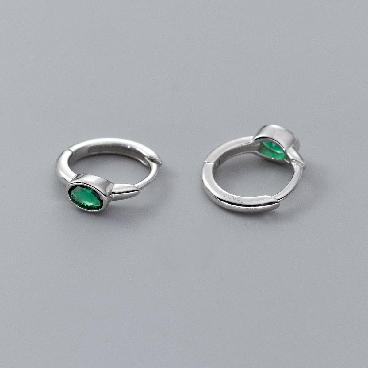 925 silver oval gemstone cartilage helix tiny huggie hoop earring (5 pairs)