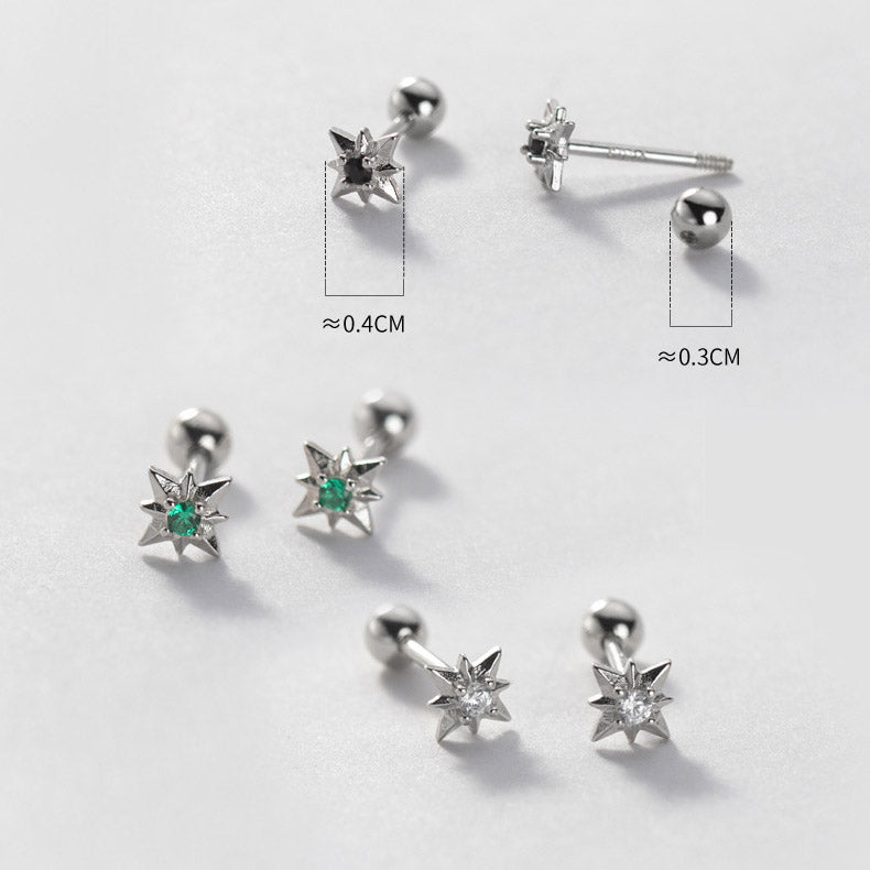 925 sterling silver cubic zirconia tiny star screw stud earrings (5 pairs)
