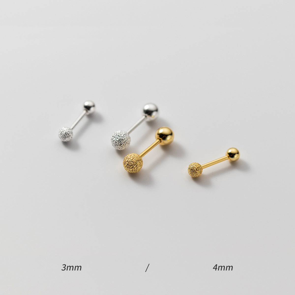 Sterling Silver 3mm 4mm Double Ball Stud Earrings (5 pairs)