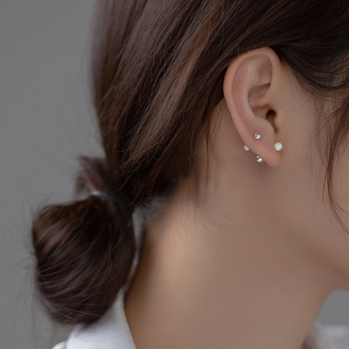 Sterling Silver 3mm 4mm Double Ball Stud Earrings (5 pairs)