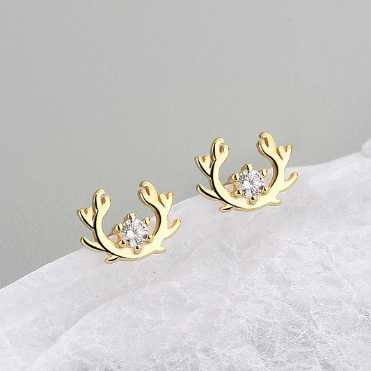 925 sterling silver gold zircon elk antler stud earrings (5 pairs)