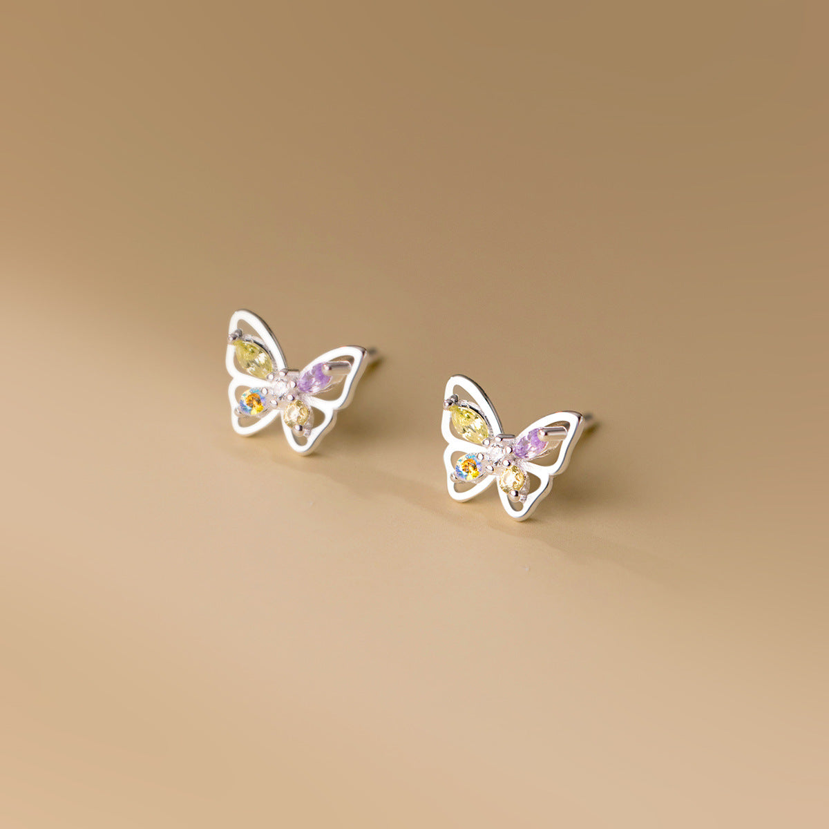 925 sterling silver cubic zirconia butterfly stud earrings (5 pairs)