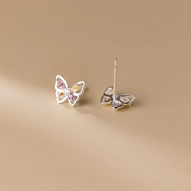 925 sterling silver cubic zirconia butterfly stud earrings (5 pairs)