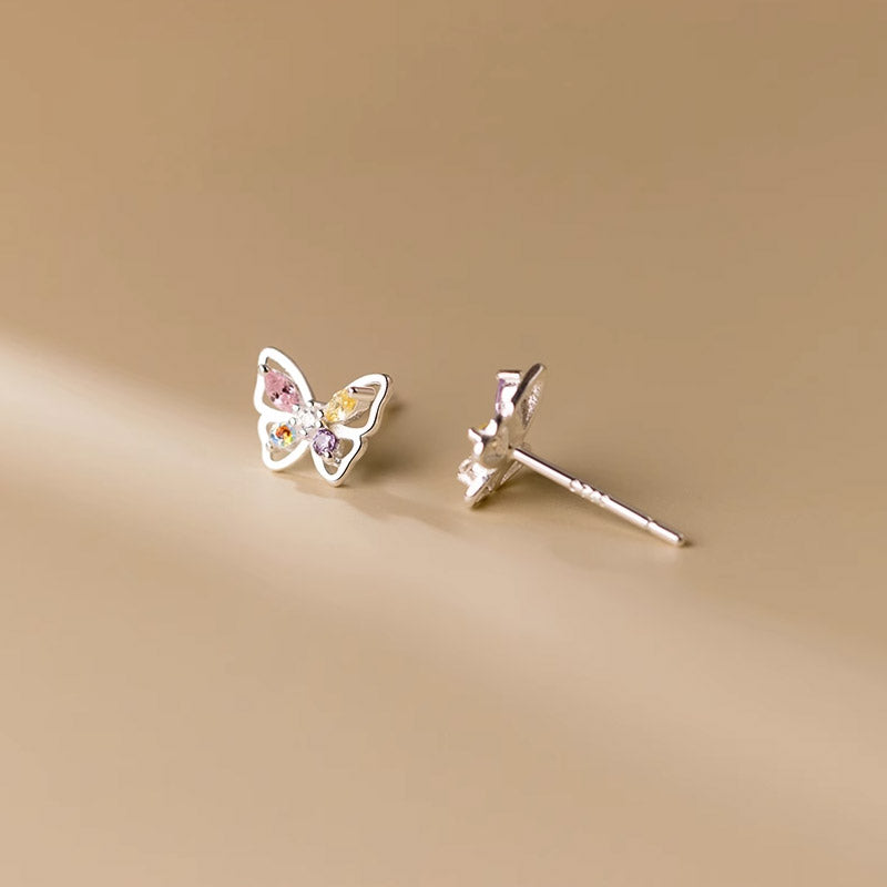 925 sterling silver cubic zirconia butterfly stud earrings (5 pairs)