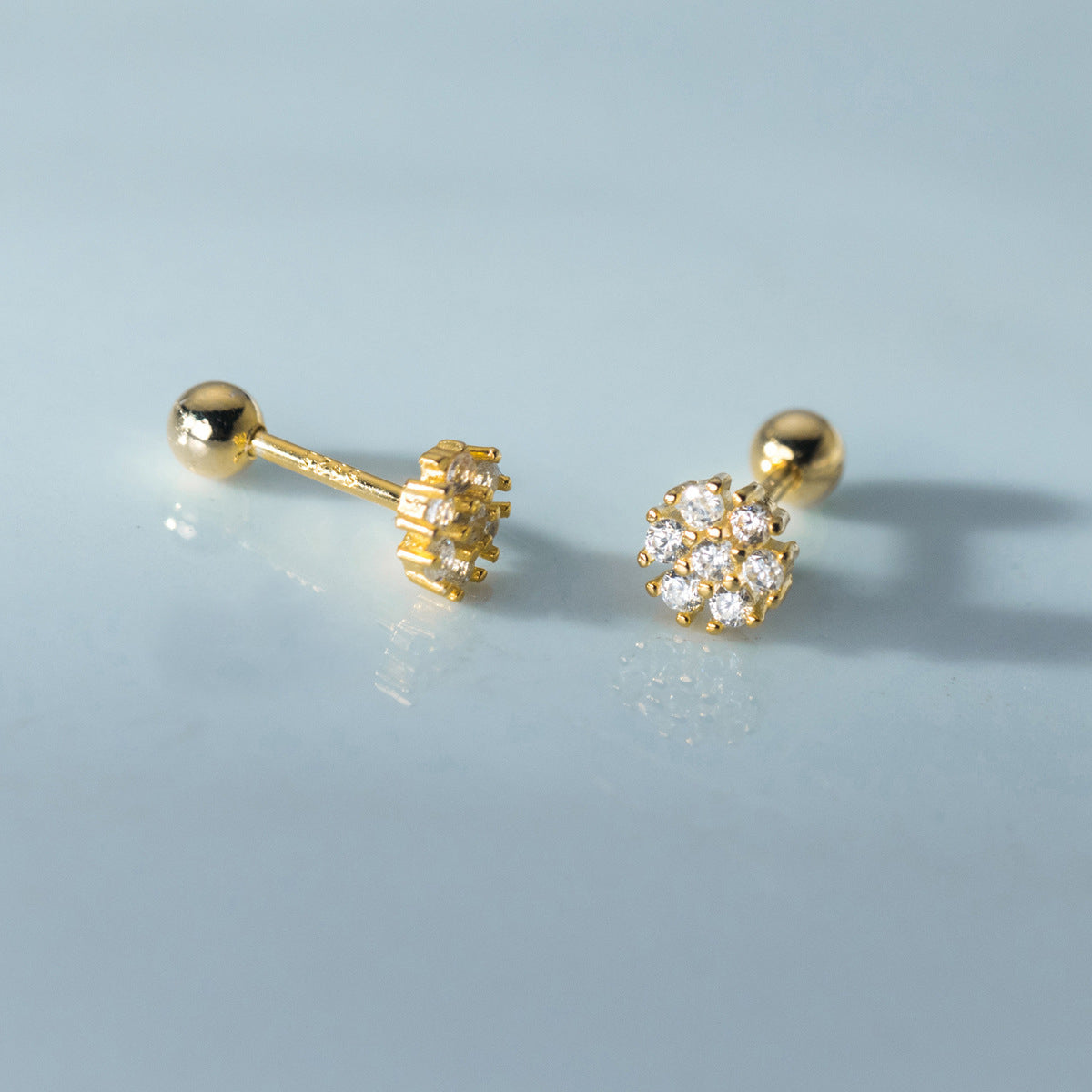 925 silver colorful cubic zirconia flower stud earrings (5 pairs)