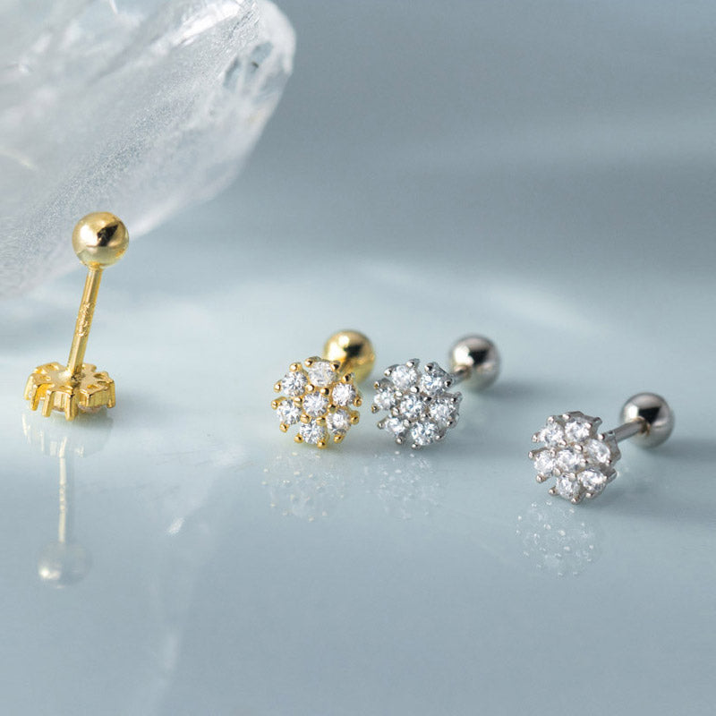 925 silver colorful cubic zirconia flower stud earrings (5 pairs)