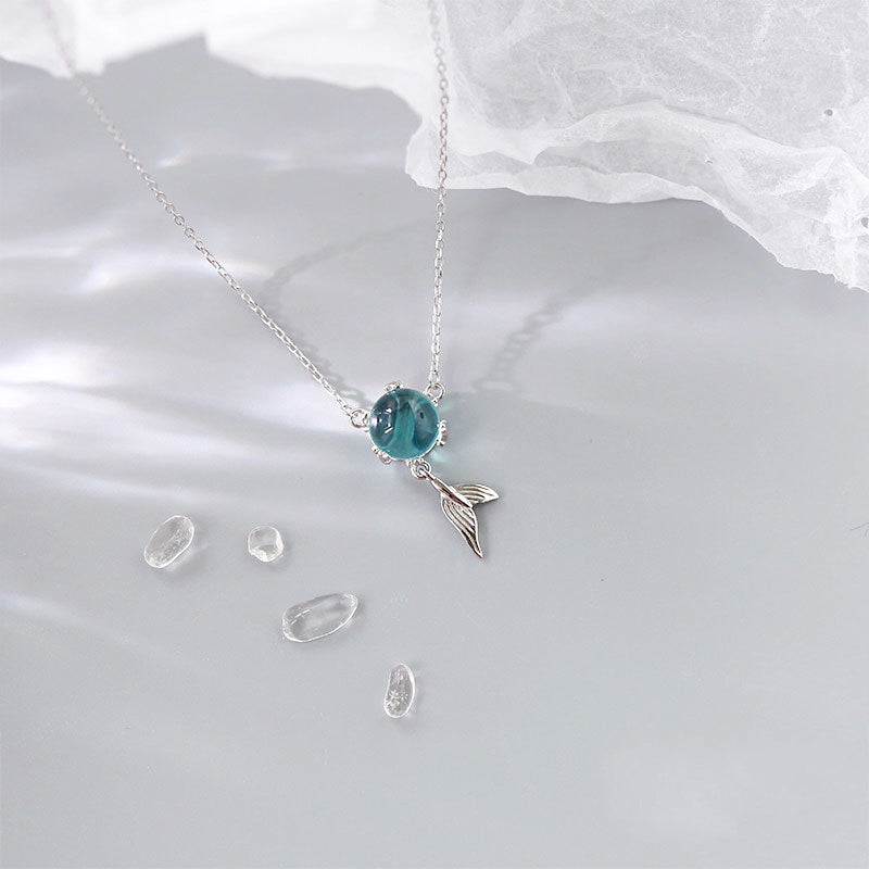 S925 fish tail blue moonstone pendant clavicle chain necklace set of 5