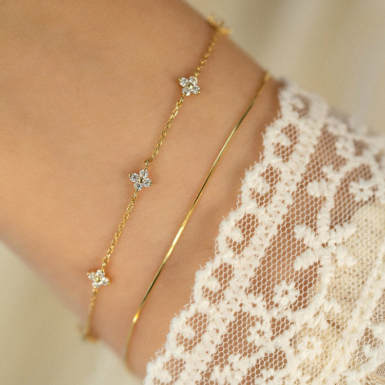 925 silver 18k gold tiny zircon flower Bracelet Set of 5