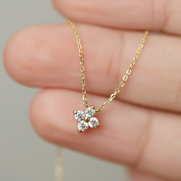 925 silver zircon tiny four-leaf flower pendant necklace set of 5