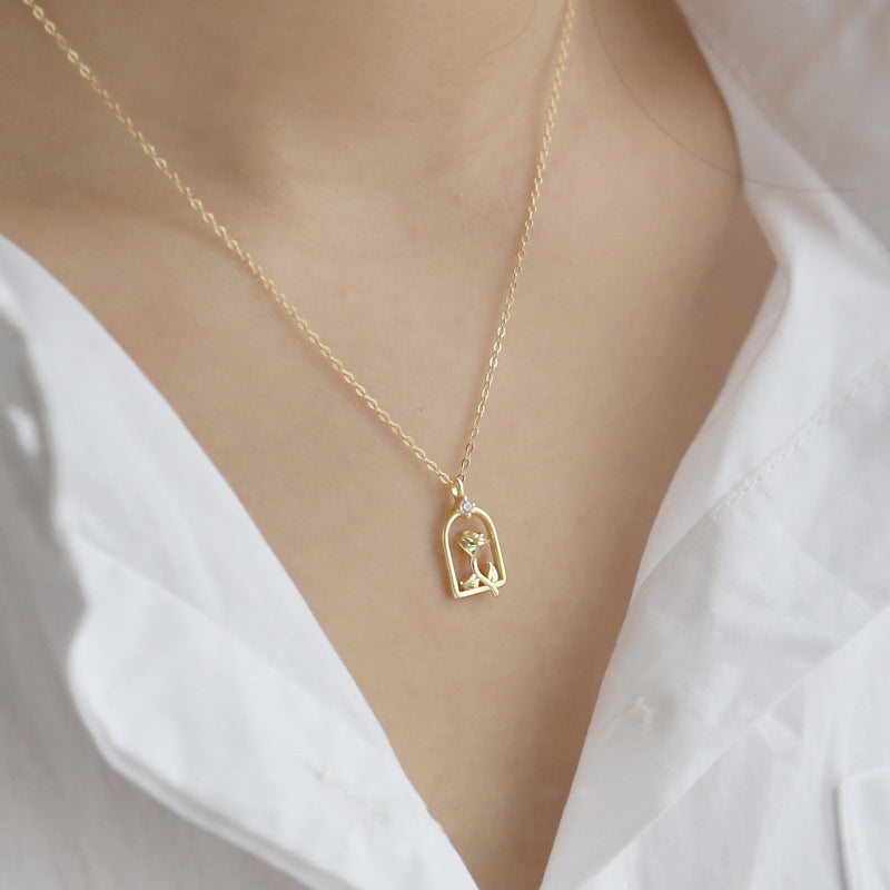 925 silver women enchanted rose cubic zirconia pendant necklace Set of 5