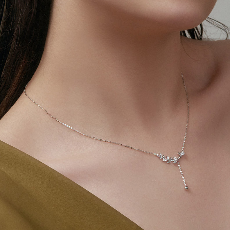 925 sterling silver zircon leaf tassel pendant necklace Set of 5