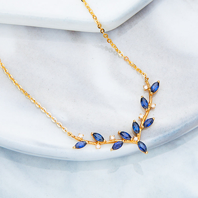 925 sterling silver blue CZ antler leaf plant pendant necklace set of 5