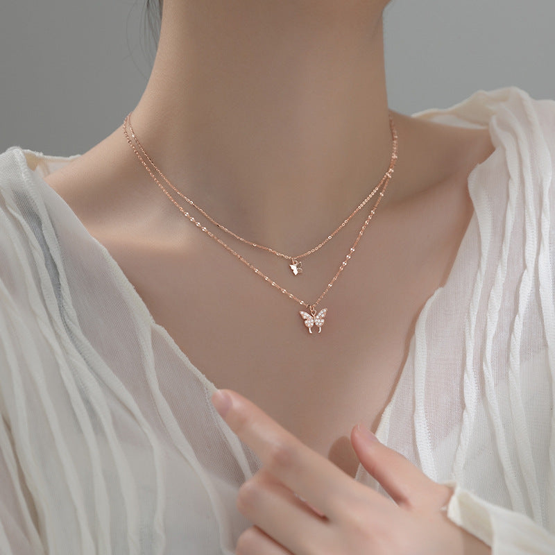 925 double layer butterfly choker necklace Set of 5