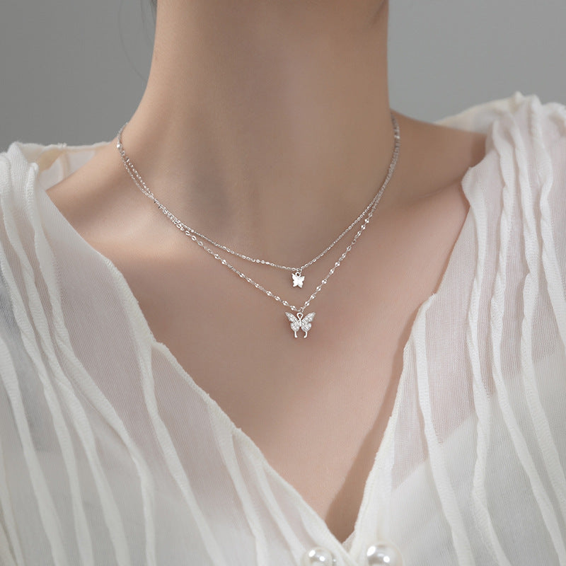 925 double layer butterfly choker necklace Set of 5
