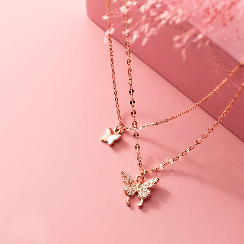 925 double layer butterfly choker necklace Set of 5