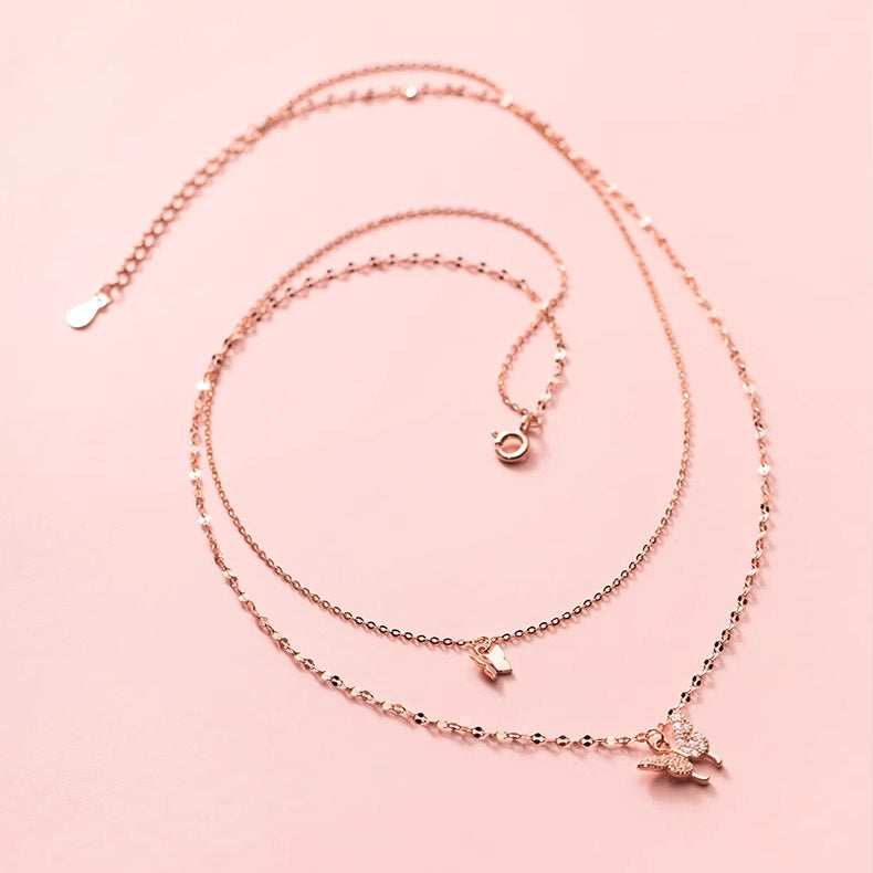 925 double layer butterfly choker necklace Set of 5
