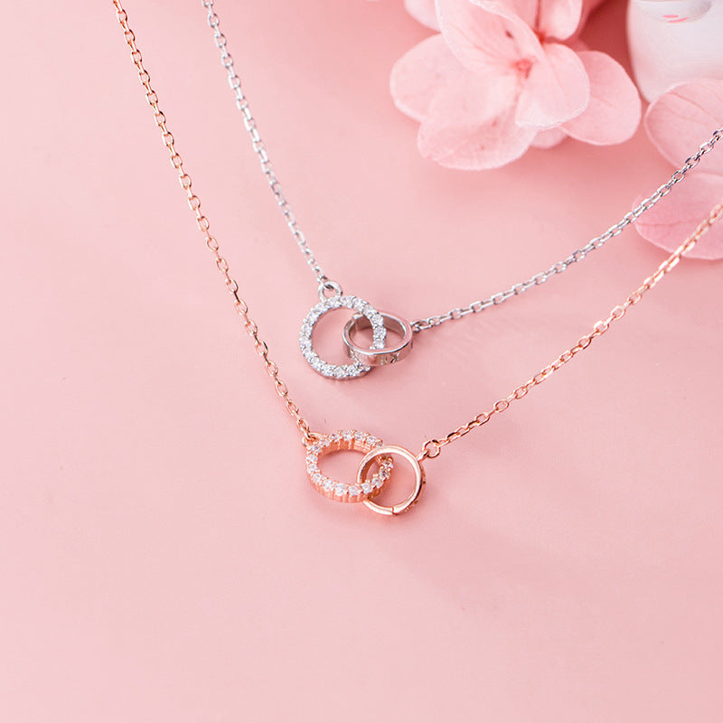 925 interlocking circle pendant choker necklace Set of 5