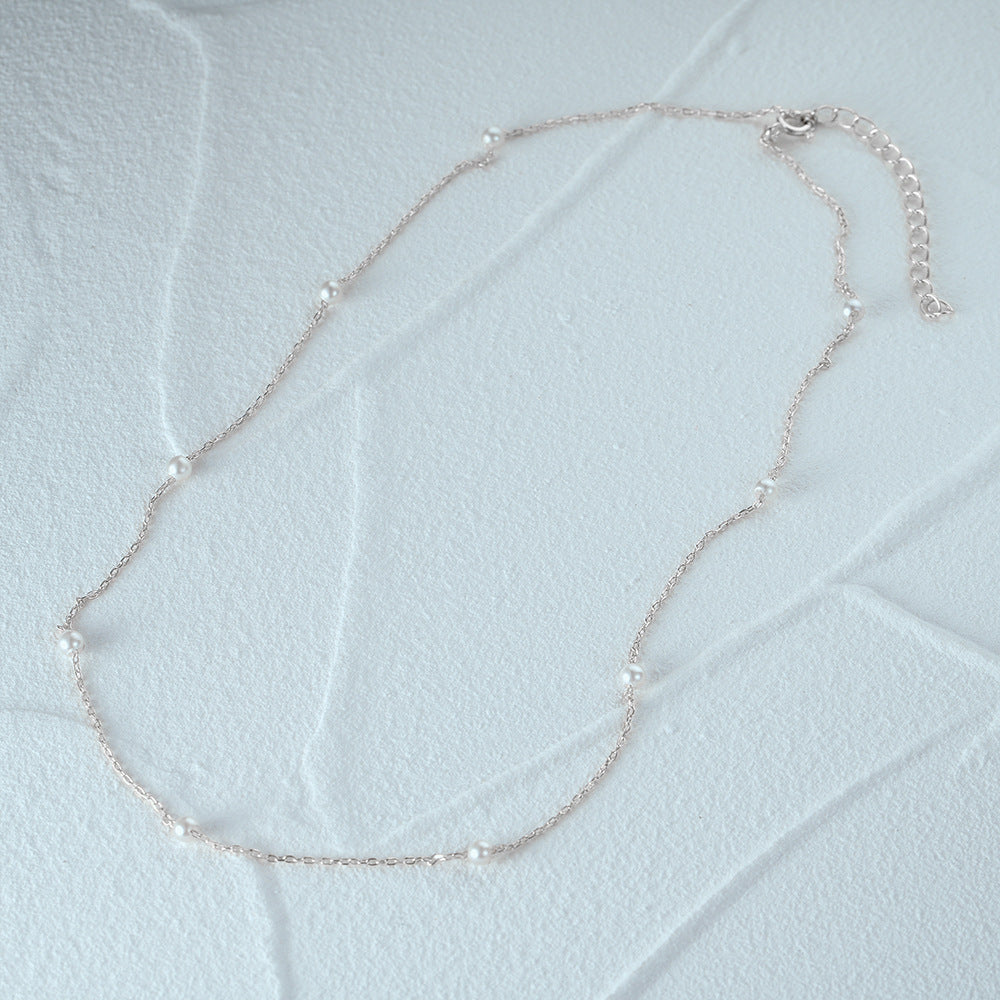 925 sterling silver 3mm small pearls chain necklace Set of 5