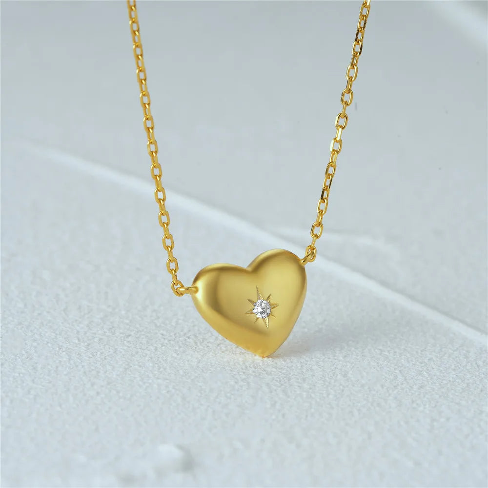 925 sterling silver heart charm eight-pointed star zircon necklace Set of 5