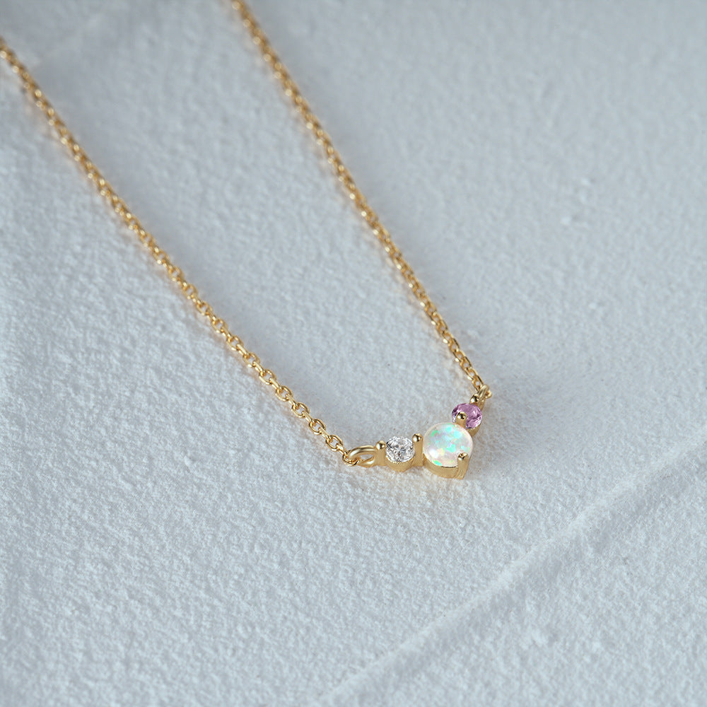 925 sterling silver small opal and cz necklace Set of 5