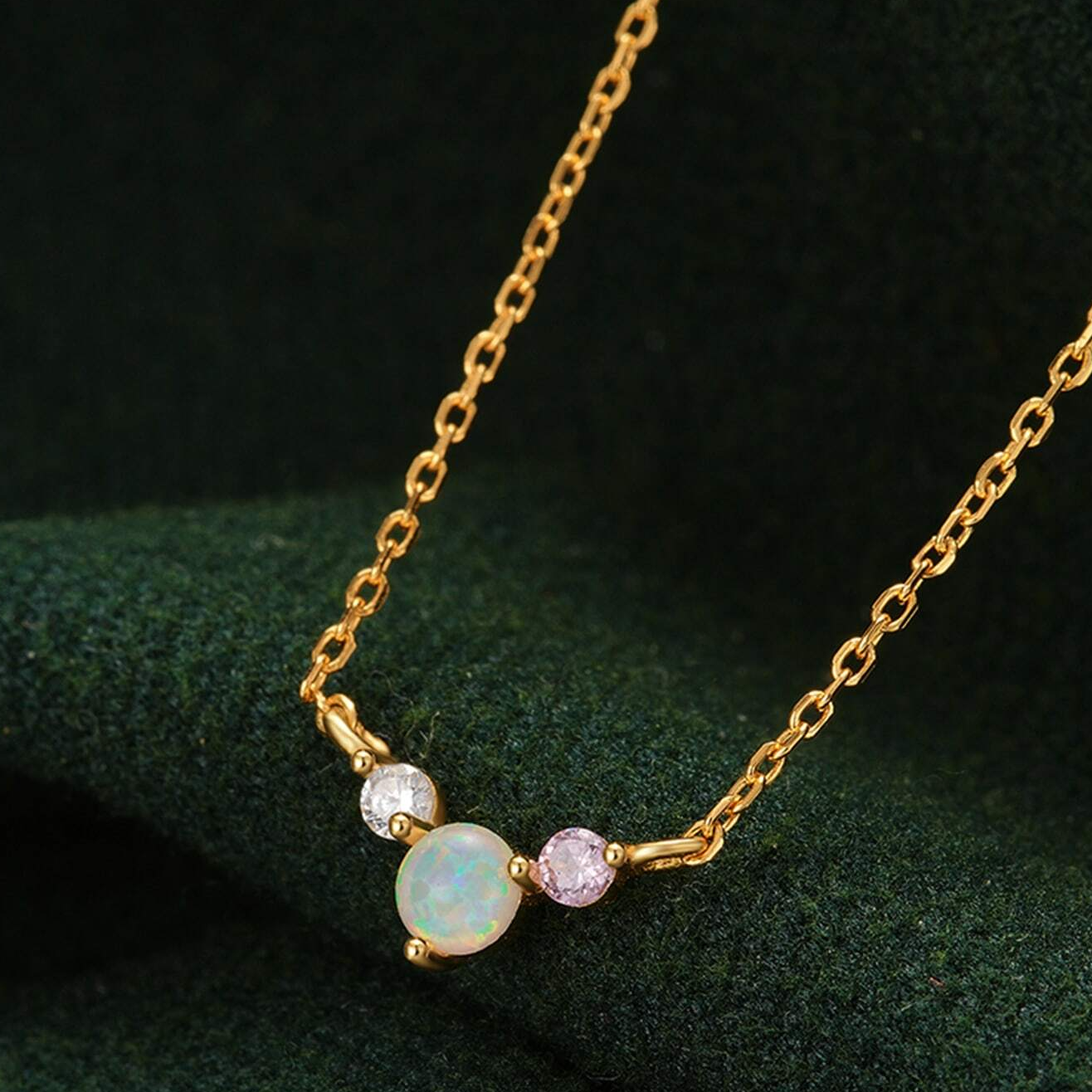 925 sterling silver small opal and cz necklace Set of 5