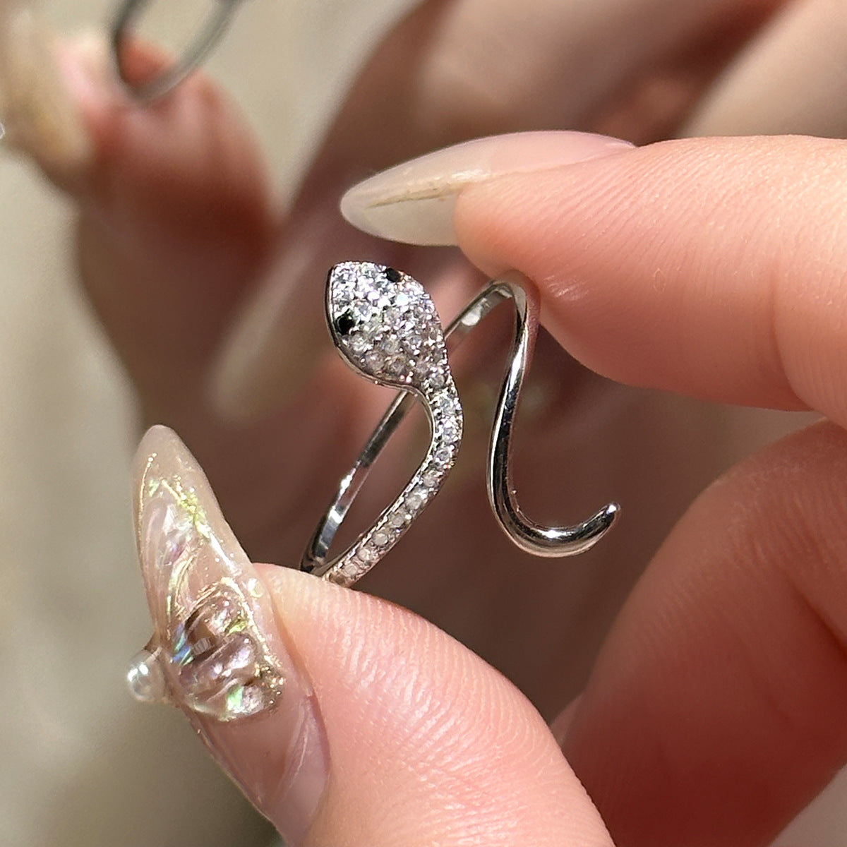 s925 silver cubic zirconia snake-shaped finger ring Set of 5