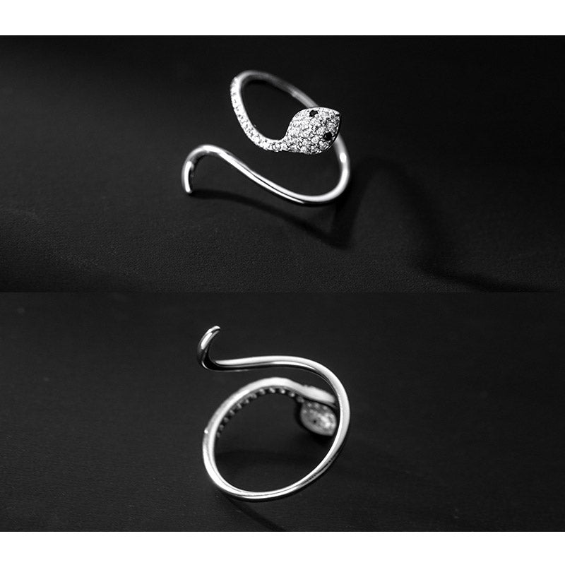 s925 silver cubic zirconia snake-shaped finger ring Set of 5