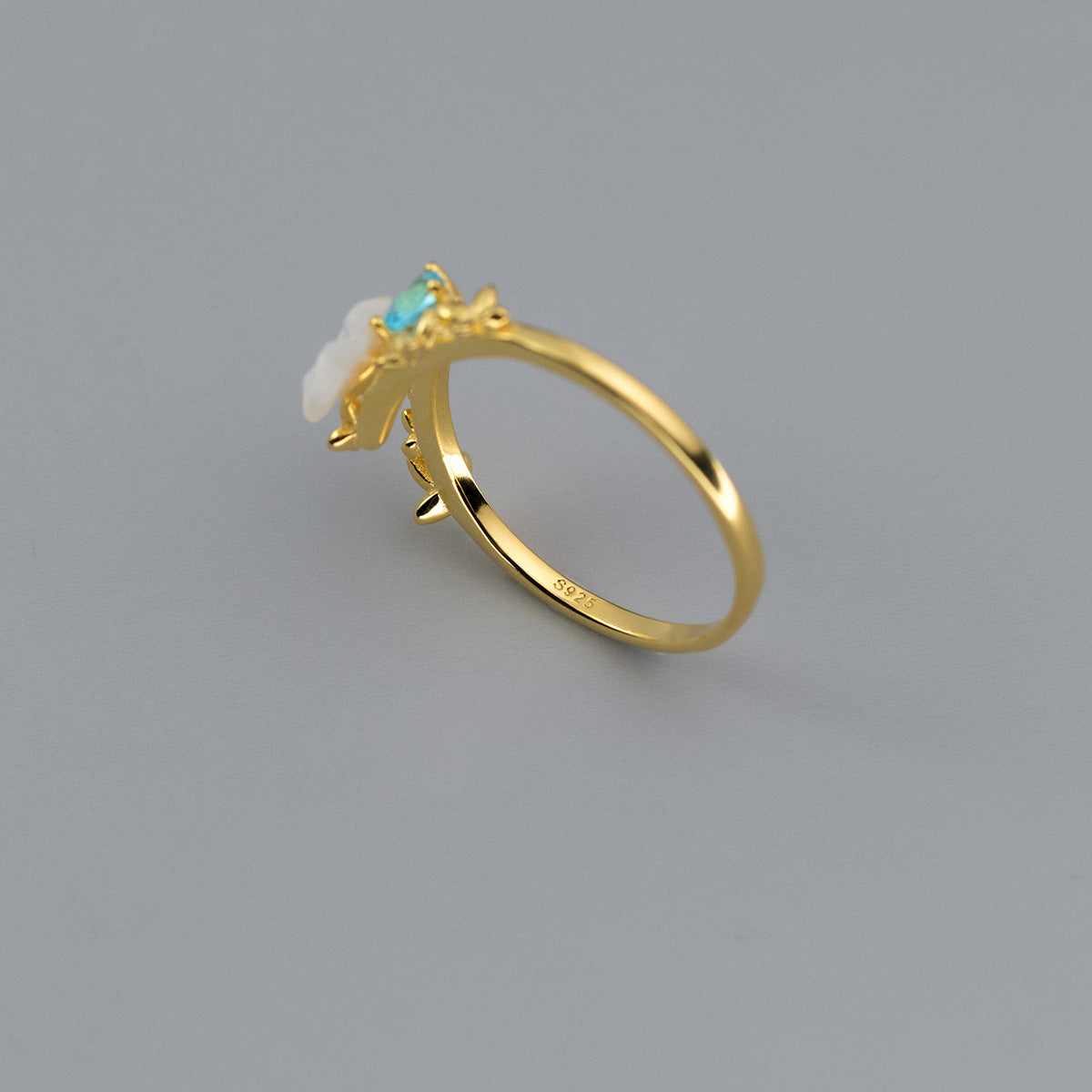 Gold pearl shell flower sterling silver open rings Set of 5