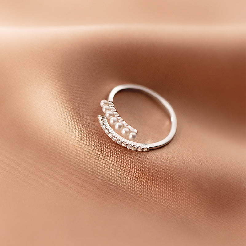 925 sterling silver delicate zircon tiny pearl adjustable ring Set of 5