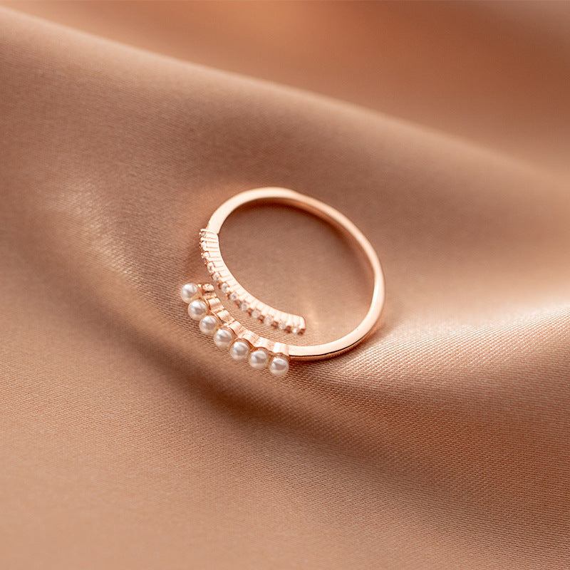 925 sterling silver delicate zircon tiny pearl adjustable ring Set of 5