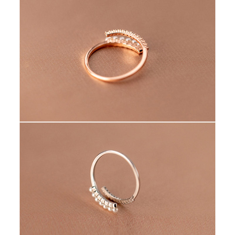 925 sterling silver delicate zircon tiny pearl adjustable ring Set of 5