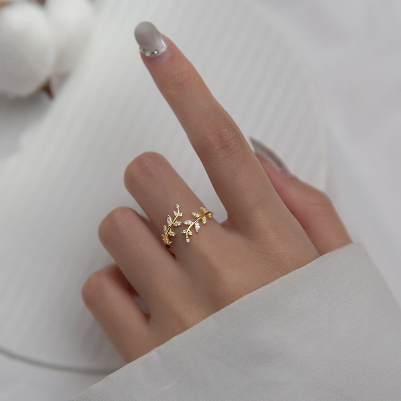 925 sterling silver women leaf adjustable rings Set of 5