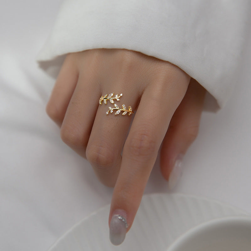 925 sterling silver women leaf adjustable rings Set of 5