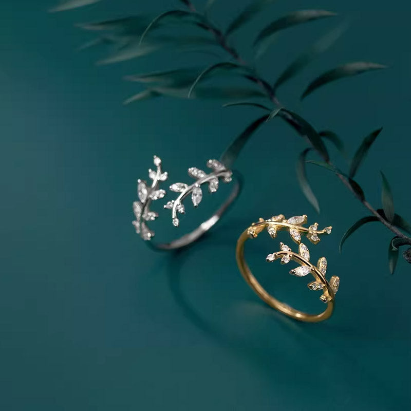 925 sterling silver women leaf adjustable rings Set of 5